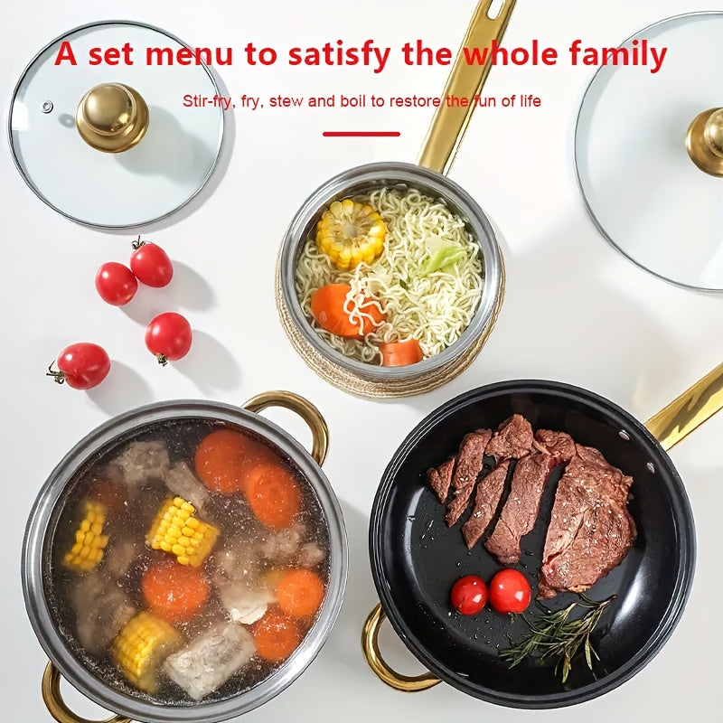 12-Piece Stainless Steel Cookware Set with Lids – Induction Ready Pots & Pans