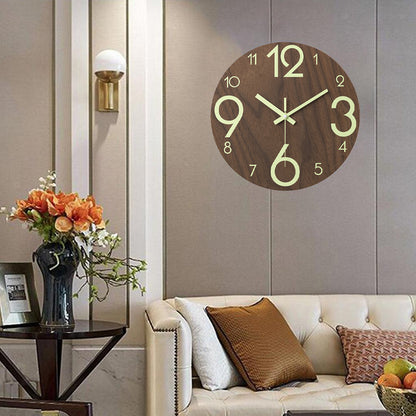 12-Inch Glow in the Dark Silent Wooden Wall Clock for Home Kitchen Office & Bedroom