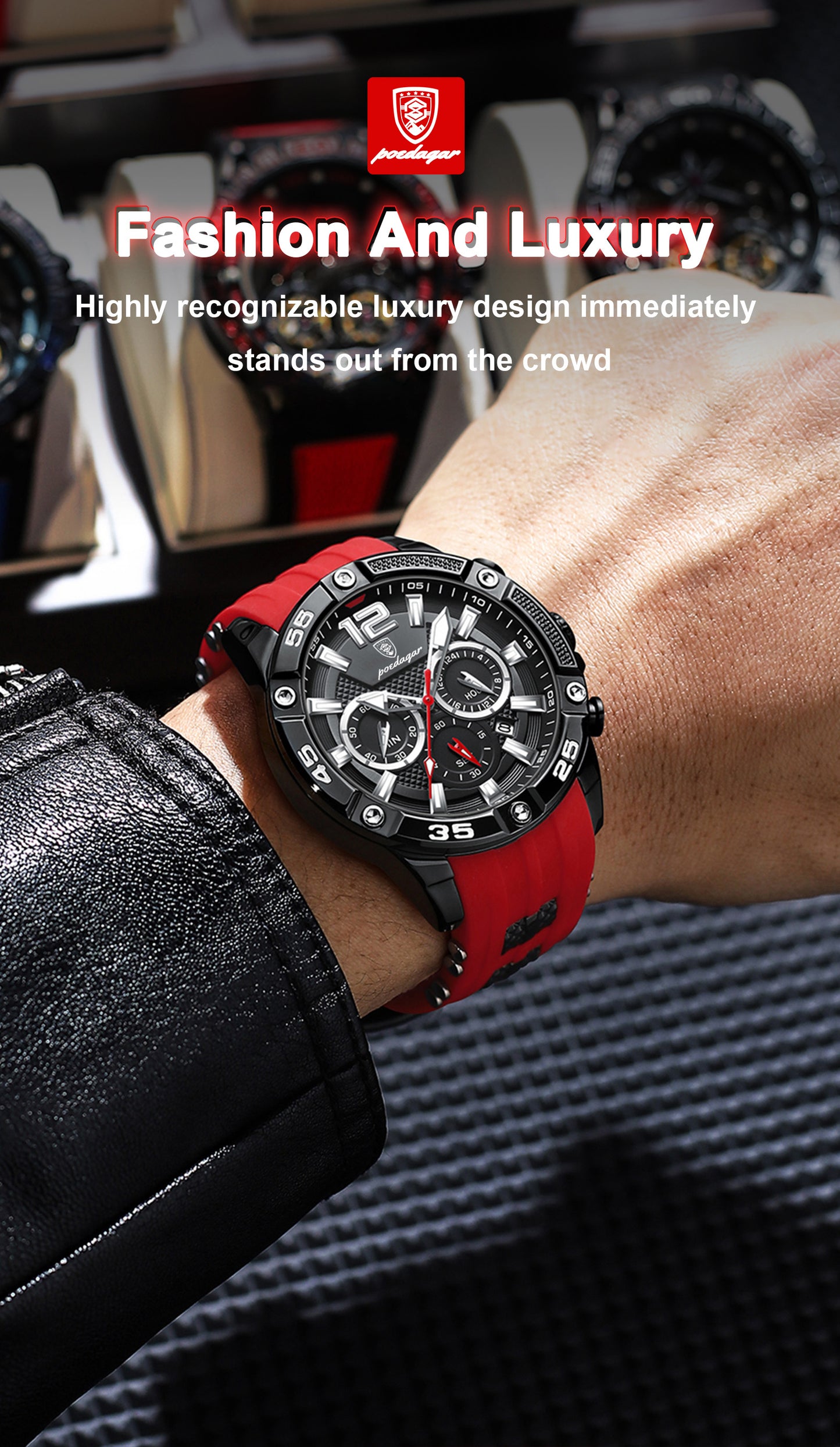 Men’s Sport Chronograph Watch – Dual Display Luminous Dial 24H Time & Date