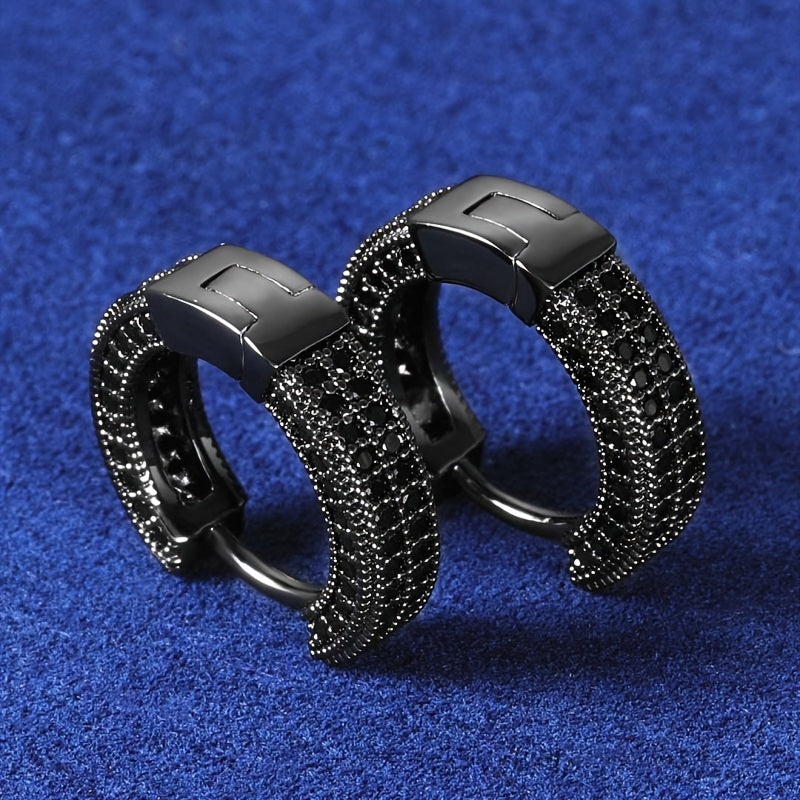 Men’s Black Hoop Earrings with Sparkling Crystals – Sleek & Durable Fashion Jewelry