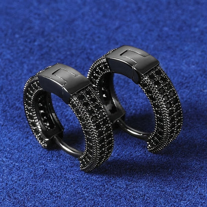 Men’s Black Hoop Earrings with Sparkling Crystals – Sleek & Durable Fashion Jewelry