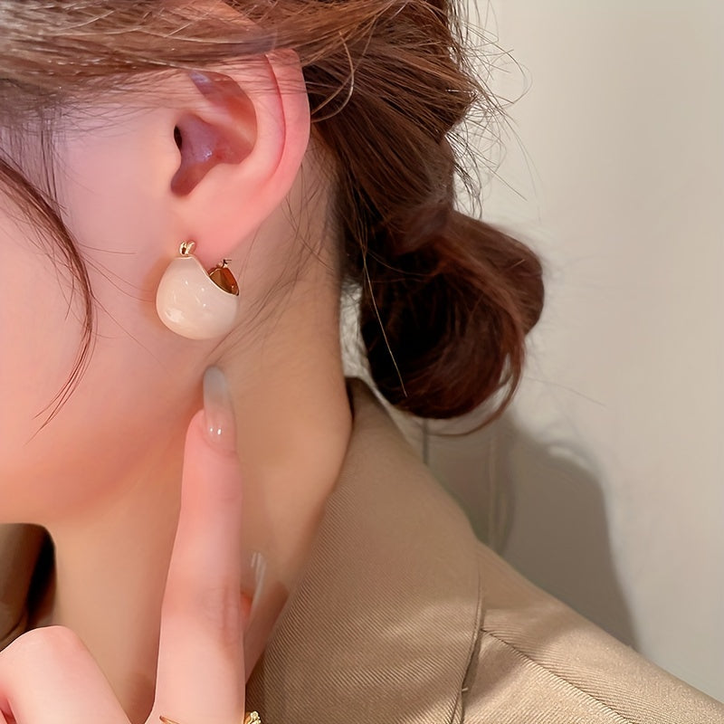 Chunky Enamel Hoop Earrings – 18K Gold Plated, Trendy Japanese & Korean Style