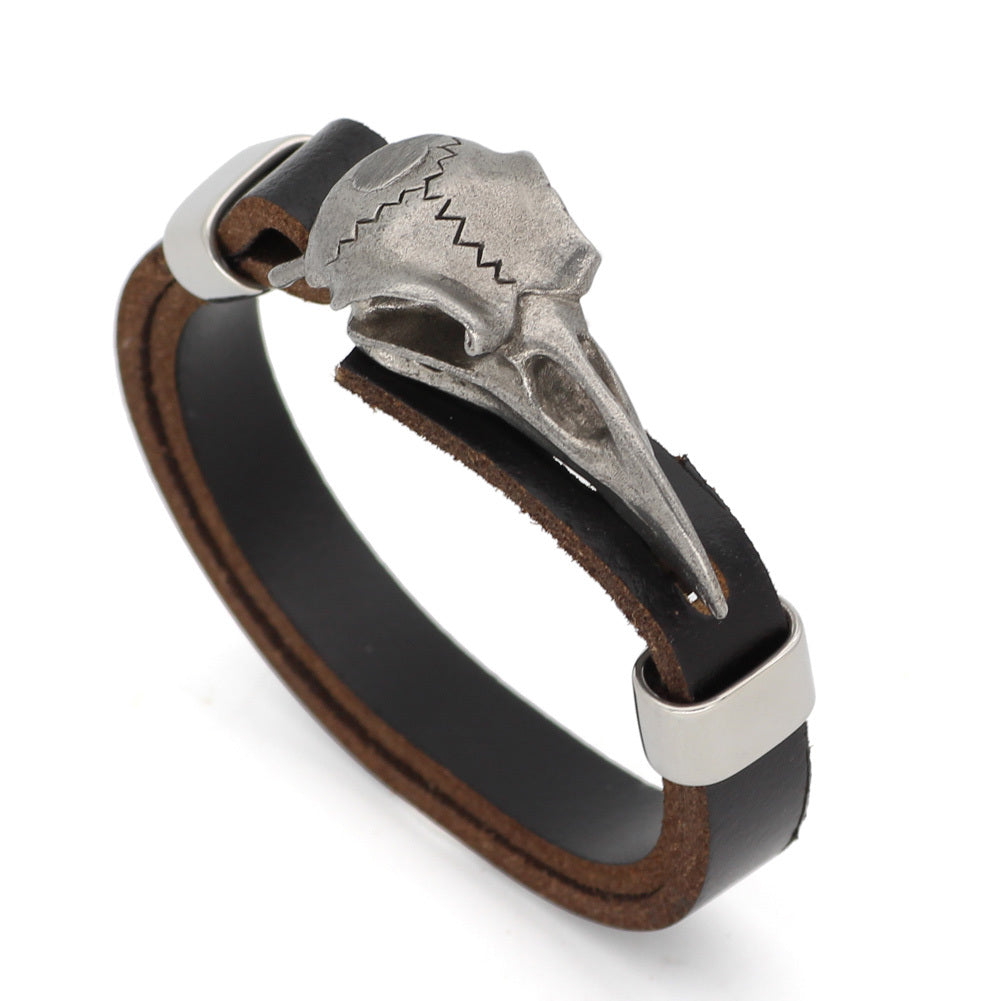 Men’s Norse Crow Skull Bracelet – Stainless Steel Viking Amulet