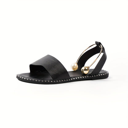 Women’s Beaded Slingback Flat Sandals – Comfortable Ankle Strap Summer Beach Shoes