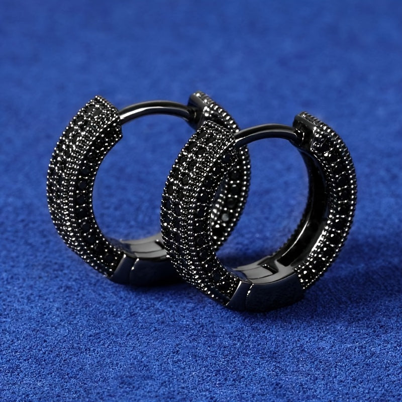 Men’s Black Hoop Earrings with Sparkling Crystals – Sleek & Durable Fashion Jewelry