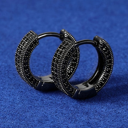 Men’s Black Hoop Earrings with Sparkling Crystals – Sleek & Durable Fashion Jewelry