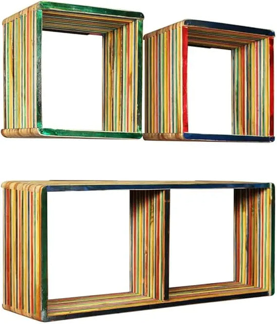 Floating Shelves for Wall,Room Decor Aesthetic,Floating Shelves,Wall Shelf Set 3 Pieces Solid Reclaimed Teak Multicolorshelf,She