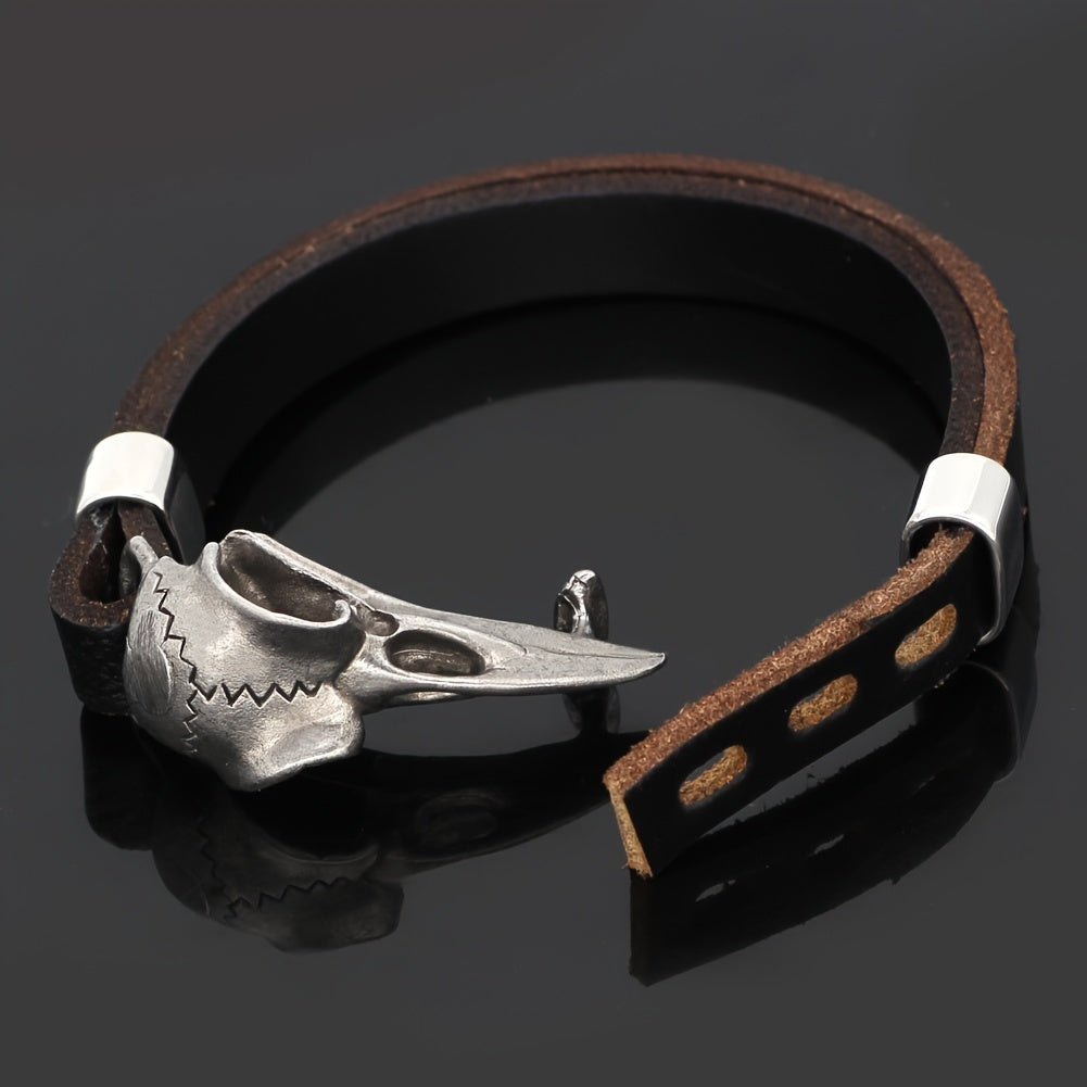Men’s Norse Crow Skull Bracelet – Stainless Steel Viking Amulet