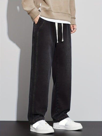 Men’s Relaxed-Fit Cotton Jeans with Drawstring Waist