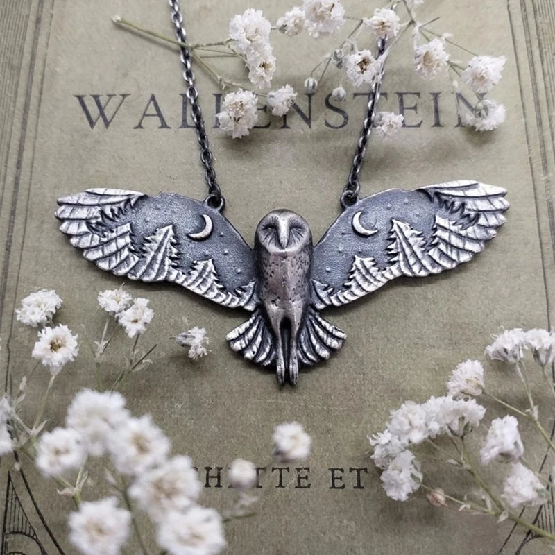 Vintage Owl Moon Phase Necklace – Witch-Inspired Jewelry for Women