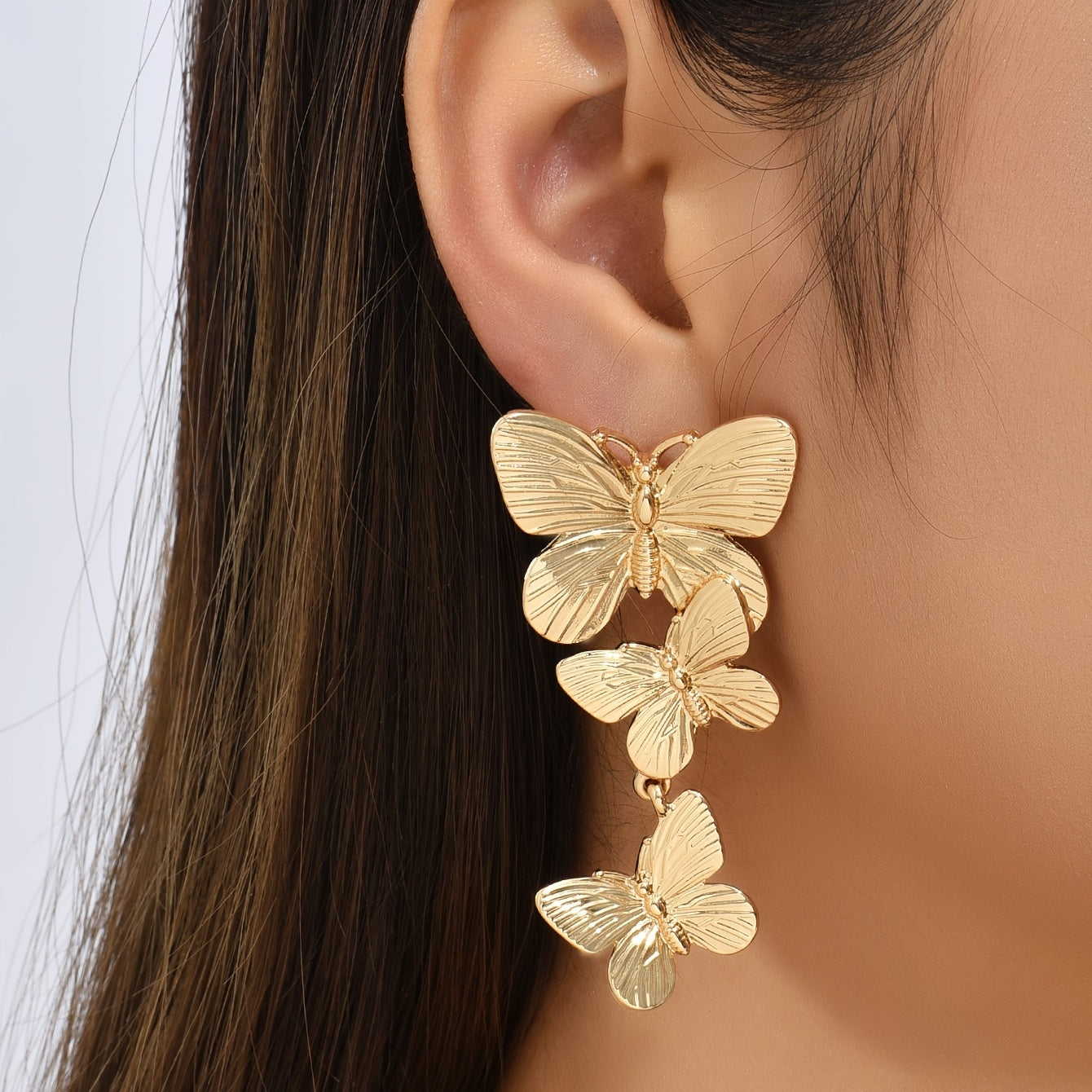 Golden Large Butterfly Drop Earrings – Lightweight Statement Jewellery for Women