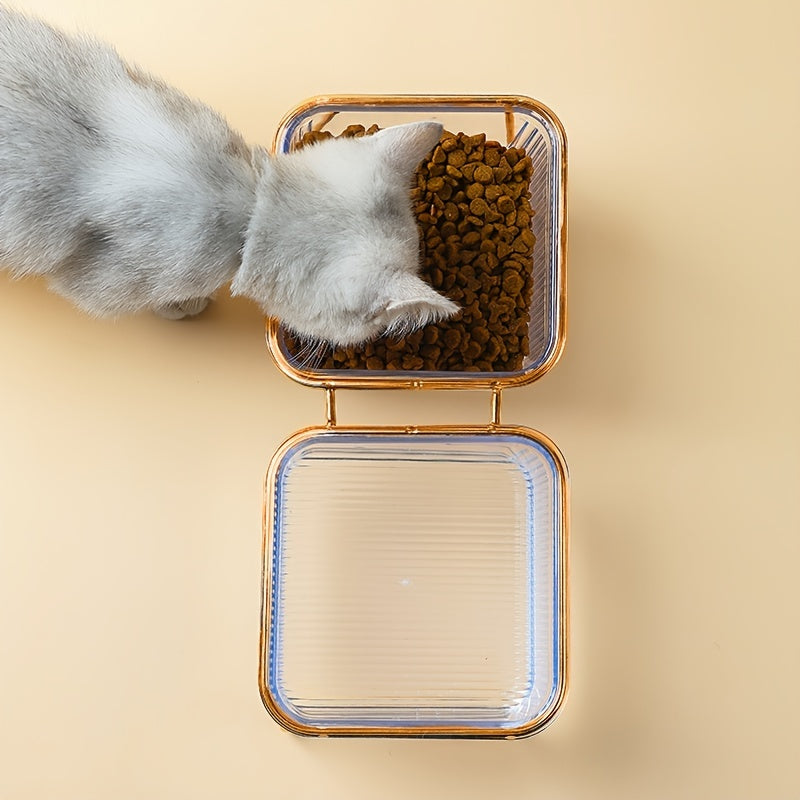 Transparent Double Cat Bowl with Vertical Design for Easy Feeding & Drinking
