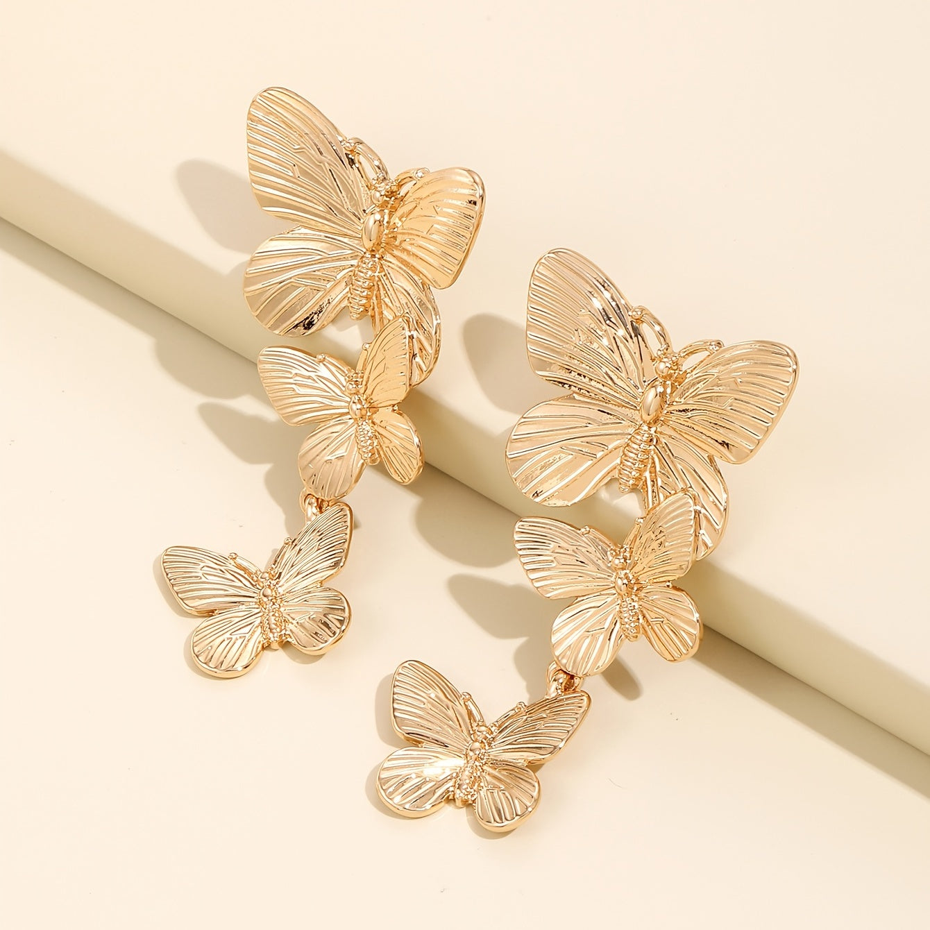 Golden Large Butterfly Drop Earrings – Lightweight Statement Jewellery for Women
